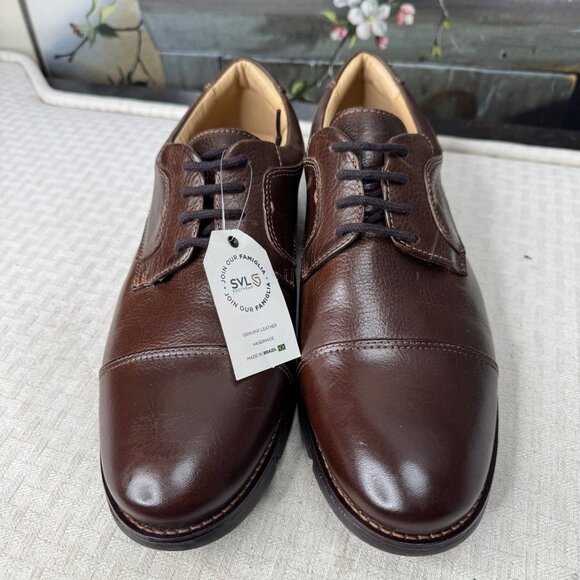 Mens SVL Footwear Size 9.5 Brown Leather Oxford Captoe Dress Shoes